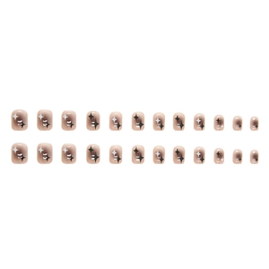 Brown gradient star pattern short press-on nails with 24 pieces in round shape