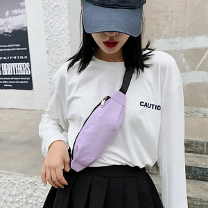 Lavender canvas crossbody chest bag for women in a trendy Japanese Harajuku street style