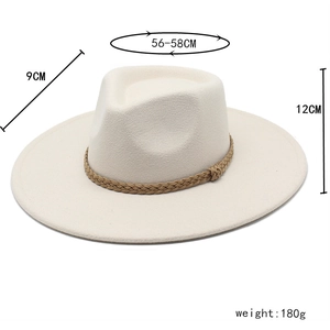 Dimensioni del cappello in feltro bianco con tesa da 9cm e misura testa 56-58cm
