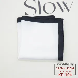 Detail of white silk pocket square with black border 22x22cm for men suits
