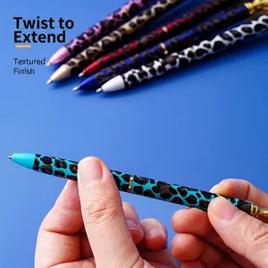 Twist action leopard print metal ballpoint pens with diamond accent in assorted colors