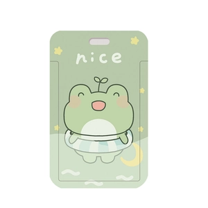 Lindo porta tarjetas de rana verde con cordón para identificación y pases de bus