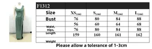 Detailed size chart for the sequin high-slit evening gown including bust and waist measurements