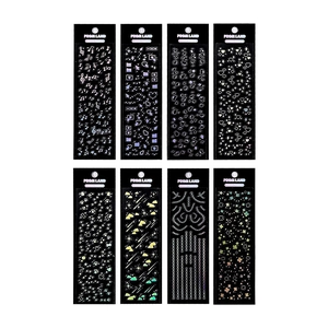 8-pack laser aurora scrapbooking stickers with starry and heart motifs in black packaging