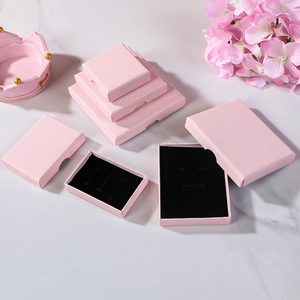 Pink jewelry gift boxes with cloth texture and black flocking lining in various sizes