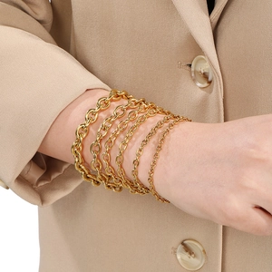 Gold stainless steel multi-layered chain bracelet with OT toggle clasp for men and women