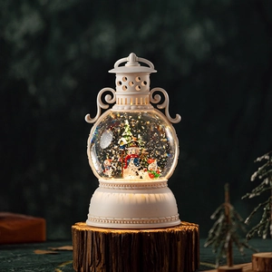 Luminous Christmas music box snow globe with snowman scene and warm light decor