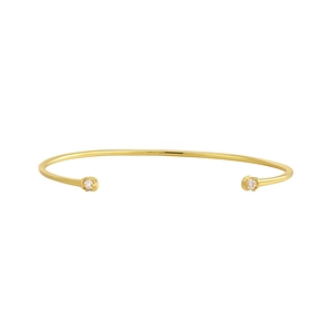 Minimalist S925 sterling silver open cuff bracelet with 14K gold plating and zircon stones