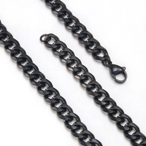 Black Cuban Link Chain Necklace 304 Stainless Steel Vacuum Plated Hip Hop Style Jewelry For Men And Women