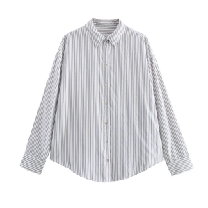Chemisier À Rayures Manches Longues Pour Femmes Chemise À Revers Boutonnée Coupe Ample Satin Style Frais Haut