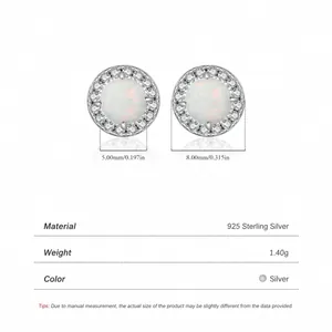 925 Sterling Silver round opal stud earrings with halo diamond setting 8mm diameter