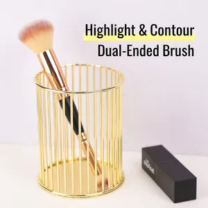 Pinceau maquillage double embout avec tête biseautée pour l'enlumineur et pinceau rond