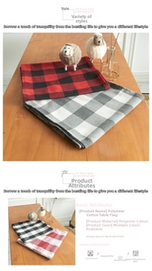 Detail of Nordic plaid table runner showing polyester cotton fabric and size specifications