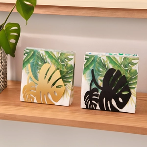 Nordic monstera leaf metal napkin holder set in elegant gold and matte black finish