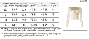 Size chart detail for women's tie-dye long sleeve mesh top with bust and length measurements