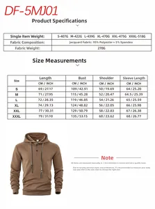 Detailed size chart for loose fit jacquard hoodie showing measurements for S to 3XL sizes