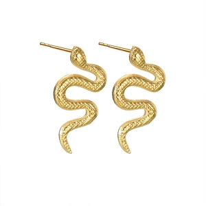 Vintage golden stainless steel snake earrings with detailed 3D scale texture