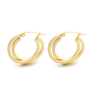 Minimalist gold-plated double-loop hoop earrings with a sleek hinged closure for women