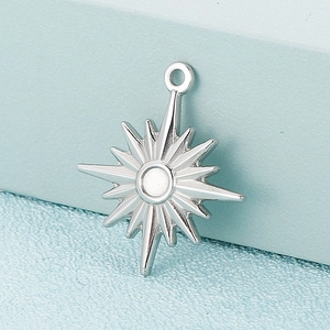 Macro shot of silver octagram star pendant showing polished stainless steel finish