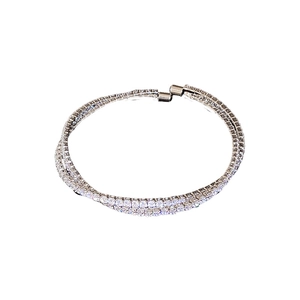 Double-layer crossover tennis bracelet with sparkling cubic zirconia in silver plating