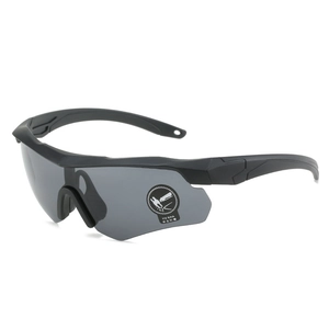Tactical anti-impact safety goggles with matte black frame and grey lens for cycling