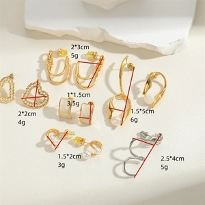Elegant gold and silver heart pearl earrings in French style with geometric designs