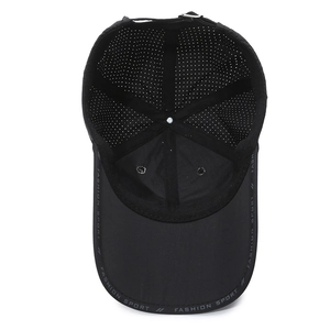 Lightweight breathable black quick-dry sport baseball cap with mesh holes for sun protection