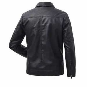 Veste en similicuir noir pour homme avec col rabattu et détails de couture au dos