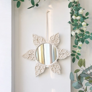 Boho Macrame Wall Hanging Mirror Handmade Cotton Rope Decorative Mirror For Bedroom Living Room Apartment Dorm Home Decor