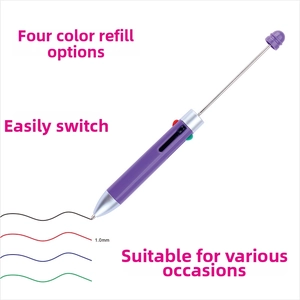 Macro detail of DIY beaded ballpoint pen with retractable metal rod and 1.0mm 4-color ink