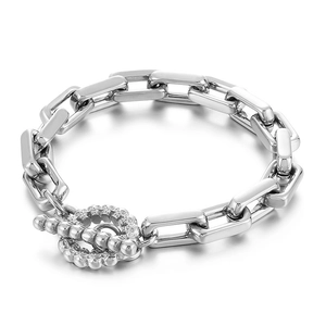 Bracelet à grosse chaîne en acier inoxydable poli avec fermoir en T décoratif