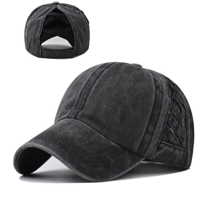 Women Washed Cotton Baseball Cap Criss Cross Ponytail High Messy Bun Distressed Retro Outdoor Adjustable Hat