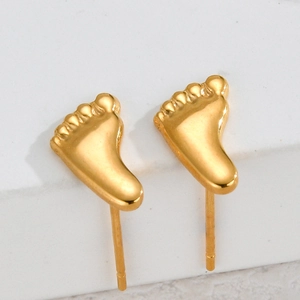 Minimalist gold paw-shaped stainless steel stud earrings with polished metallic finish