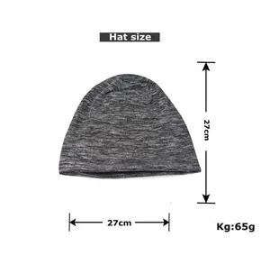 Size chart showing 27x27cm dimensions and 65g weight for this gray knit beanie hat