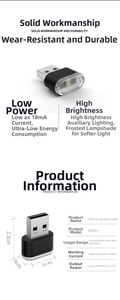Detailed spec sheet for USB car ambient light H2111 with 20mA current and 0.1W power