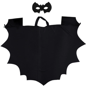 Kids Halloween bat costume set with black fabric cape and matching mask for cosplay