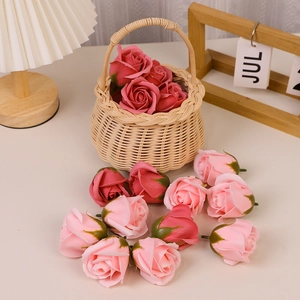 Three-layer soap rose flower heads in pink and deep red colors for Valentine gifts