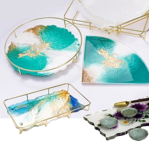 Irregular resin tray mold set with gold stands for DIY decorative craft coasters