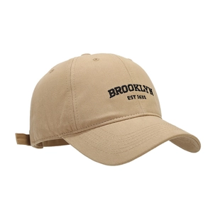 Vintage khaki cotton baseball cap with Brooklyn embroidery and adjustable strap back