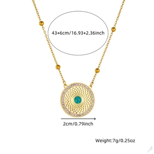 Boho stainless steel necklace with turquoise pendant and hollow pattern on white base