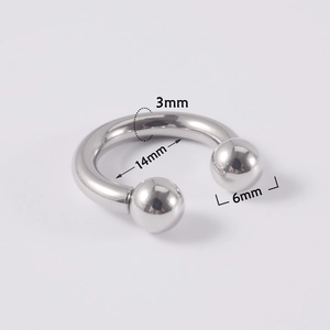 Detailed view of 3mm gauge stainless steel horseshoe ring with 14mm inner diameter size