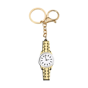 Creative gold-tone watch-shaped keychain pendant with acrylic dial and lobster clasp