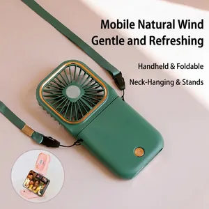Portable Mini Fan USB Rechargeable ABS Plastic Power Bank Foldable Handheld Neck Hanging Desktop Fan With Phone Holder