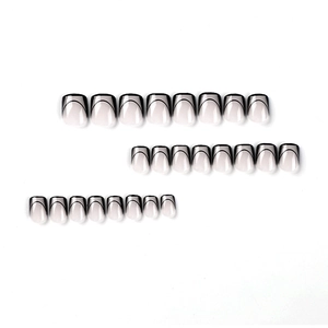 Short square black French tip press-on nails set with 24 pieces in minimalist style