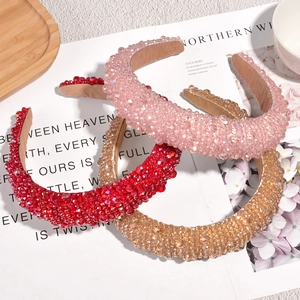 Baroque crystal headband with thick sponge padding in pink, red, and champagne gold
