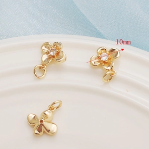 14K gold plated clover pendants with cubic zirconia, 10mm DIY jewelry charms