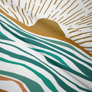 Bohemian sun and wave tapestry with artistic mustard yellow and green print decor