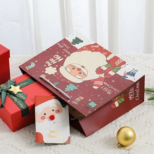 Cartoon Santa Claus red paper gift bag set with elk pattern for Christmas presents