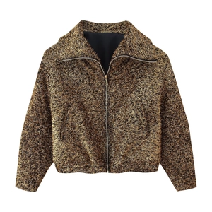 Metallic gold textured bomber jacket with long sleeves and zipper closure for women