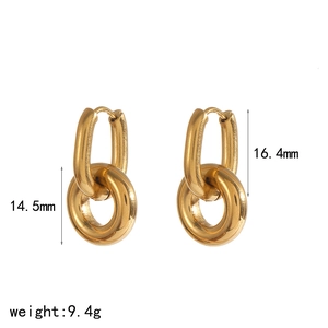 18k gold plated stainless steel interlocking double hoop earrings with dimensions 14.5mm